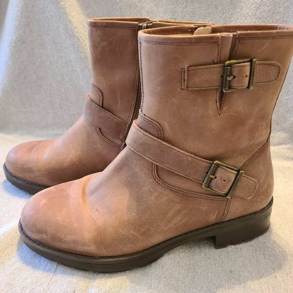 Vionic women's brown leather moto boots